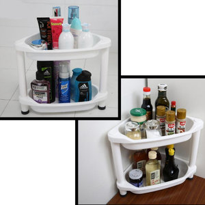 Decopatent 2 Laags Hoek Opbergrek - Staand rek met 2 etages voor in de badkamer -  Corner Keukenrek - Badkamerrek - Kunstof hoek rek - Wit Plastic hoekrek - Keuken rek / Badkamer rek - Decopatent®