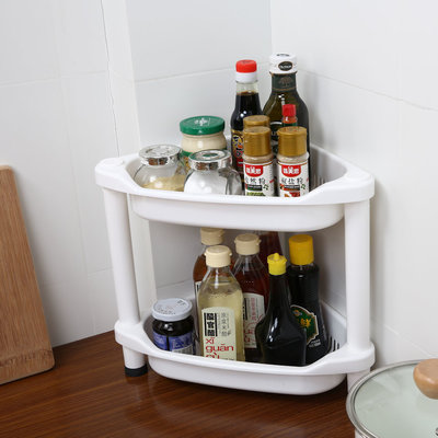 Decopatent 2 Laags Hoek Opbergrek - Staand rek met 2 etages voor in de badkamer -  Corner Keukenrek - Badkamerrek - Kunstof hoek rek - Wit Plastic hoekrek - Keuken rek / Badkamer rek - Decopatent®