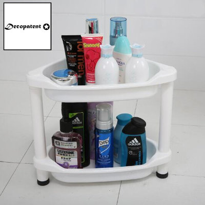 Decopatent 2 Laags Hoek Opbergrek - Staand rek met 2 etages voor in de badkamer -  Corner Keukenrek - Badkamerrek - Kunstof hoek rek - Wit Plastic hoekrek - Keuken rek / Badkamer rek - Decopatent®