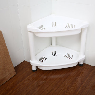 Decopatent 2 Laags Hoek Opbergrek - Staand rek met 2 etages voor in de badkamer -  Corner Keukenrek - Badkamerrek - Kunstof hoek rek - Wit Plastic hoekrek - Keuken rek / Badkamer rek - Decopatent®
