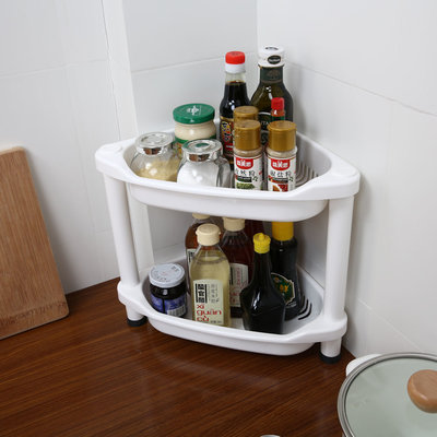 Decopatent 2 Laags Hoek Opbergrek - Staand rek met 2 etages voor in de badkamer -  Corner Keukenrek - Badkamerrek - Kunstof hoek rek - Wit Plastic hoekrek - Keuken rek / Badkamer rek - Decopatent®