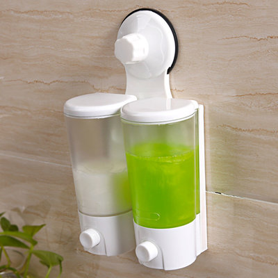 Decopatent Dubbele Hangende Zeepdispenser Wandmontage - Zeepdispenser Hangend - Zeep Dispenser voor Badkamer / Douche / WC / Keuken muur - Zeeppompje voor Handzeep - Desinfectie dispenser - Handen wassen - Zonder Boren & Schroeven - Decopatent®