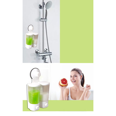 Decopatent Dubbele Hangende Zeepdispenser Wandmontage - Zeepdispenser Hangend - Zeep Dispenser voor Badkamer / Douche / WC / Keuken muur - Zeeppompje voor Handzeep - Desinfectie dispenser - Handen wassen - Zonder Boren & Schroeven - Decopatent®