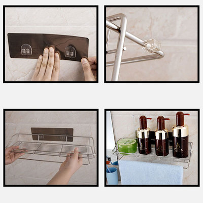 Decopatent Zelfklevend rechthoekig Doucherek met Handdoek stang - Ophangbaar Badrek / Douche rek - Hangend Badkamerrekje - Douchemandje - Doucherekjes voor Muur / Wand Bevestiging - Montage zonder Boren en Schroeven - Rvs Aluminium - Decopatent®