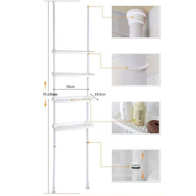 Decopatent Telescopische Ombouwkast voor Toilet / Wc met 4 Leg Planken - Uitschuifbaar in hoogte van 70 -> 240 Cm. Vloer / Plafond Bevestiging Zonder Boren & Schroeven - Staand telescopisch badkamer Wc Rek - Ombouw Toilet - Decopatent®