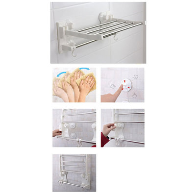 Decopatent Zelfklevend Opklapbaar Handdoekenrek Legplank, Hang stang en 2 Ophang Haken - Muur / Wand Bevestiging met Zuignappen - Handoekhouder Badkamer - Inklapbaar Wand Handdoeken rek - Handdoek rek - Handoekstang - Zonder Boren & Schroeven - Decopatent®