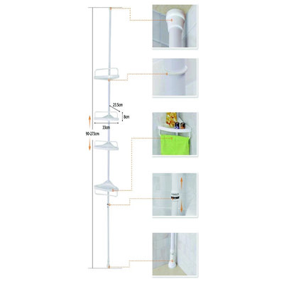 Decopatent Telescopisch Douche Rek met 4 Lagen - Verstelbaar Bad / Douche Hoekrek Opbergrek voor Douchespullen, Shampoos etc - Staande Wand Douchemand Badkamer Wandrek - Uitschuifbaar van 70-248 Cm. - Kleur: Wit - Decopatent®