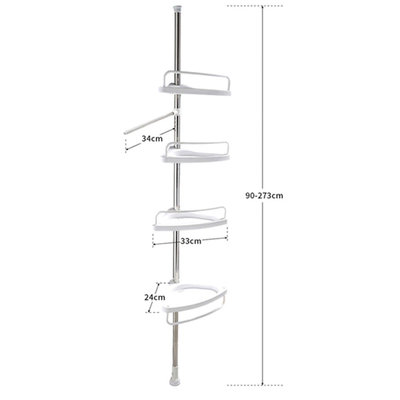 Decopatent Telescopisch Douche Rek met 4 Lagen - Verstelbaar Bad / Douche Hoekrek Opbergrek voor Douchespullen, Shampoos etc - Staande Wand Douchemand Badkamer Wandrek - Uitschuifbaar van 90-273 Cm. - Kleur: Wit - Decopatent®