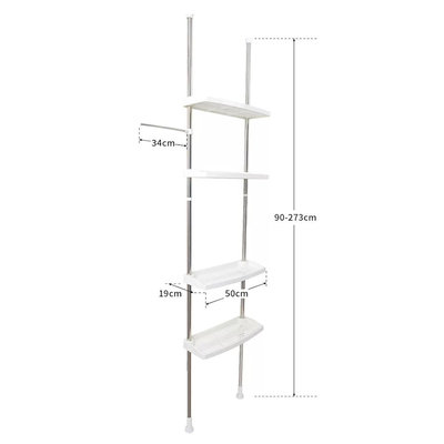 Decopatent Telescopische Ombouwkast voor Toilet / Wc met 4 Leg Planken - Uitschuifbaar in hoogte van 105 -> 275 Cm. Vloer / Plafond Bevestiging Zonder Boren & Schroeven - Staand telescopisch badkamer Wc Rek - Ombouw Toilet - Decopatent®