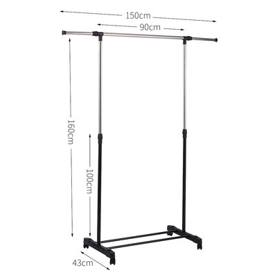 Decopatent Verrijdbaar mobiel Kledingrek op wieltjes - 1 Uitschuifbare Kledingstang van 90 -> 150 Cm - Stevig Staand Mobiel Verstelbaar Kleren Rek Garderoberek - Kleding rek in Hoogte instelbaar 100 -> 160 Cm - Kleur: Zwart/Chrome - Decopatent®