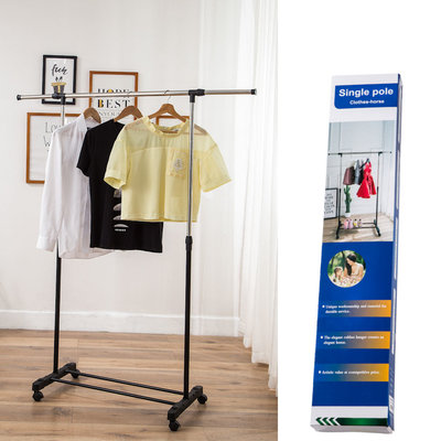 Decopatent Verrijdbaar mobiel Kledingrek op wieltjes - 1 Uitschuifbare Kledingstang van 90 -> 150 Cm - Stevig Staand Mobiel Verstelbaar Kleren Rek Garderoberek - Kleding rek in Hoogte instelbaar 100 -> 160 Cm - Kleur: Zwart/Chrome - Decopatent®