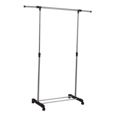 Decopatent Verrijdbaar mobiel Kledingrek op wieltjes - 1 Uitschuifbare Kledingstang van 90 -> 150 Cm - Stevig Staand Mobiel Verstelbaar Kleren Rek Garderoberek - Kleding rek in Hoogte instelbaar 100 -> 160 Cm - Kleur: Zwart/Chrome - Decopatent®