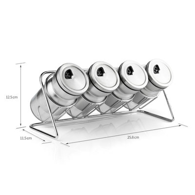 Decopatent Staand Kruidenrek Rvs met 4 Kruidenpotjes voorzien van Strooidop / Strooideksel - Keuken Kruidenrekje voor specerijen - Incl. 4 Kruidenpotjes - Kruidenrek met Kruidenstrooier potjes - Specerijenrek - Rek voor 4 kruidenpotjes - Decopatent®