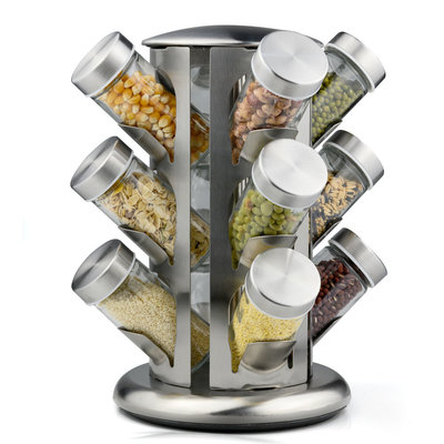 Decopatent Rvs Ronde Kruiden Carrousel voor 12 Kruiden potjes - Kruidencarrousel draaibaar - Specerijenrek - Kruidenrek voor 12 kruidenpotjes - Kruidenmolen - Kruidenrek - Decopatent®