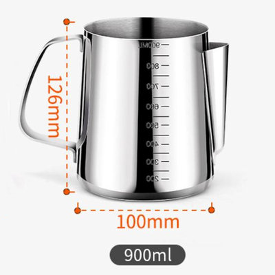 Decopatent RVS Maatbeker 900 ML - Roestvrij stalen maatbeker 0,9 Liter schenkrand - Rvs / Metalen maatbekers met Handvat en maat verdeling aan de binnenzijde - Stainless steel professionele maat beker - Decopatent®