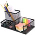 Decopatent Pennenbak met 3 vakken voor pennen, potloden, notitieblok / post it en paperclips etc  - Mesh bureau organizer - pennenbakje van metaal / gaas - pennenhouder - bureau organizer Kleur: Zwart – Decopatent®