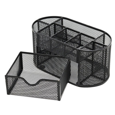 Decopatent Pennenbak met 8 vakken en 1 schuiflade voor pennen, potloden, notitieblok / post it en paperclips etc  - Mesh bureau organizer - pennenbakje van metaal / gaas - pennenhouder - bureau organizer Kleur: Zwart – Decopatent®