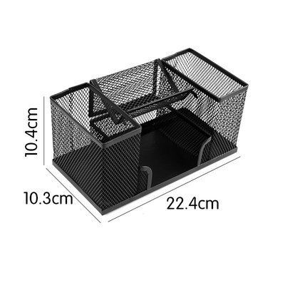 Decopatent Pennenbak met 4 vakken voor pennen, potloden, notitieblok / post it en paperclips etc  - Mesh bureau organizer - pennenbakje van metaal / gaas - pennenhouder - bureau organizer Kleur: Zwart – Decopatent®