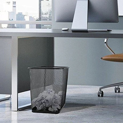 Decopatent Design Vierkante Prullenbak van metaal voor Kantoor of thuis - Mesh Prullenbak - papierbak vierkant - gaas mand - prullenmand vierkant - prullenbak voor onder bureau - Kleur: Zwart – Decopatent®