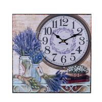 Decopatent Canvas Schilderij Wandklok LAVENDEL FLOWERS & BOOKS 38 Cm met Klok - Wand Klok Landelijk / Brocante - Canvasklok - Canvas Wandklokken met Klok - Keukenklok - Muurklok Wand Klok - Afm. 38 x 38 Cm - Decopatent®