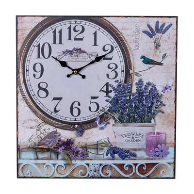 Decopatent Canvas Schilderij Wandklok LAVENDEL FLOWERS & GARDEN 38 Cm met Klok - Wand Klok Landelijk / Brocante - Canvasklok - Canvas Wandklokken met Klok - Keukenklok - Muurklok Wand Klok - Afm. 38 x 38 Cm - Decopatent®