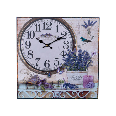 Decopatent Canvas Schilderij Wandklok LAVENDEL FLOWERS & GARDEN 38 Cm met Klok - Wand Klok Landelijk / Brocante - Canvasklok - Canvas Wandklokken met Klok - Keukenklok - Muurklok Wand Klok - Afm. 38 x 38 Cm - Decopatent®