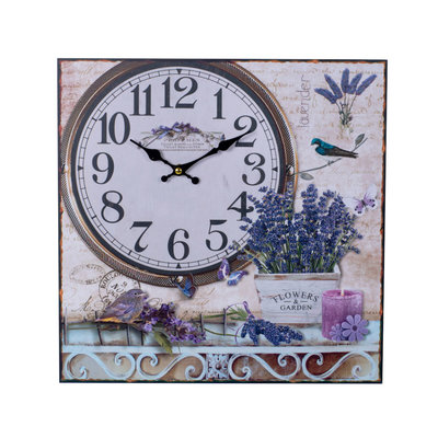 Decopatent Canvas Schilderij Wandklok LAVENDEL FLOWERS & GARDEN 38 Cm met Klok - Wand Klok Landelijk / Brocante - Canvasklok - Canvas Wandklokken met Klok - Keukenklok - Muurklok Wand Klok - Afm. 38 x 38 Cm - Decopatent®
