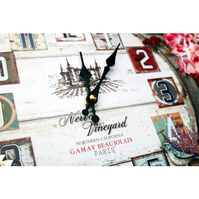 Decopatent XL Canvas Schilderij Wandklok PARIS & FLOWERS met Klok - Wand Klok Landelijk / Brocante - Canvasklok - Canvas Wandklokken met Klok - Keukenklok - Muurklok Wand Klok - Afm. 60 x 40 Cm - Decopatent®