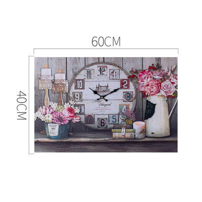 Decopatent XL Canvas Schilderij Wandklok PARIS & FLOWERS met Klok - Wand Klok Landelijk / Brocante - Canvasklok - Canvas Wandklokken met Klok - Keukenklok - Muurklok Wand Klok - Afm. 60 x 40 Cm - Decopatent®