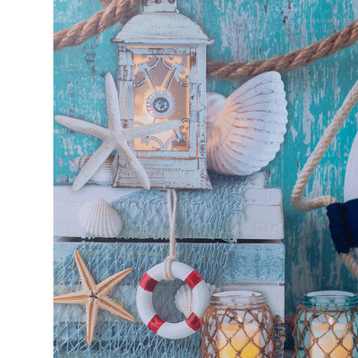 Decopatent XL Canvas Schilderij Wandklok ZEEZICHT ZEEBOEI & SCHELPEN met Klok - Wand Klok Landelijk / Brocante - Canvasklok - Canvas Wandklokken met Klok - Keukenklok - Muurklok Wand Klok - Afm. 60 x 40 Cm - Decopatent®