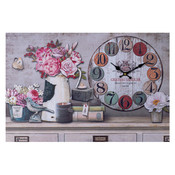 Decopatent XL Canvas Schilderij Wandklok FLOWERS CANDLES & BOOKS met Klok - Wand Klok Landelijk / Brocante - Canvasklok - Canvas Wandklokken met Klok - Keukenklok - Muurklok Wand Klok - Afm. 60 x 40 Cm - Decopatent®