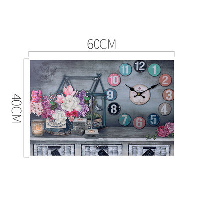 Decopatent XL Canvas Schilderij Wandklok CLOCK GARDENHOUSE CANDLES & FLOWERS met Klok - Wand Klok Landelijk / Brocante - Canvasklok - Canvas Wandklokken met Klok - Keukenklok - Muurklok Wand Klok - Afm. 60 x 40 Cm - Decopatent®