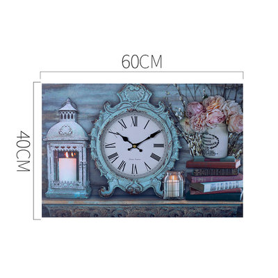 Decopatent XL Canvas Schilderij Wandklok CLOCK LANTARN CANDLE & FLOWERS met Klok - Wand Klok Landelijk / Brocante - Canvasklok - Canvas Wandklokken met Klok - Keukenklok - Muurklok Wand Klok - Afm. 60 x 40 Cm - Decopatent®