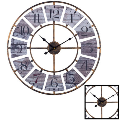 Decopatent XL Grote Ronde Wandklok Landelijk / Vintage 60 Cm met Cijfers - Wand Klok Modern / Landelijke Rond Brons - Klassieke Wandklokken zwarte wijzer - Keukenklok - Muurklok Wand Klok - Afm. 60 x 60 Cm - Decopatent®