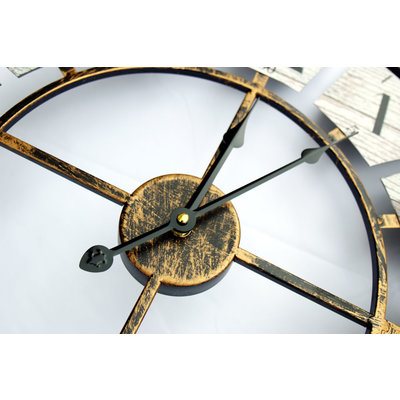 Decopatent XL Grote Ronde Wandklok Landelijk / Vintage 60 Cm met Cijfers - Wand Klok Modern / Landelijke Rond Brons - Klassieke Wandklokken zwarte wijzer - Keukenklok - Muurklok Wand Klok - Afm. 60 x 60 Cm - Decopatent®