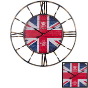 Decopatent XL Grote Ronde Wandklok Industrieel 60 Cm met Engelse Vlag & Tekst: KEEP CALM and Carry On - UK Wand Klok Modern / Retro Rond Zwart - Industriële Wandklokken - Keukenklok - Muurklok Wand Klok - Afm. 60 x 60 Cm - Decopatent®