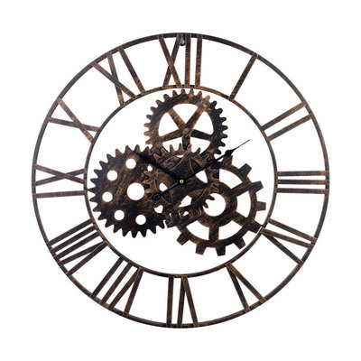 Decopatent XL Grote Ronde Wandklok Industrieel 60 Cm met Tandwielen - Wand Klok Modern / Landelijk Rond Brons / Zwart - Industriële Wandklokken met Tand Wielen - Keukenklok - Muurklok Wand Klok - Afm. 60 x 60 Cm - Decopatent®