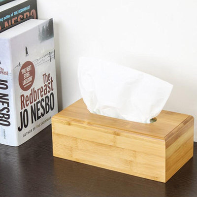 Decopatent Bamboe Tissue box - Tissuehouder voor tissues - Rechthoekige Tissuedoos - Tissuebox voor in Wc, Badkamer of Keuken - Houten Zakdoekendoos - Zakdoekjes houder van hout - Tafel model- Decopatent®