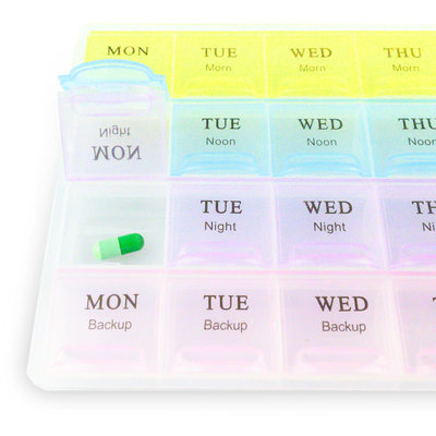 Decopatent XL Pillendoos / Medicijn Box met 28 Vakjes voor 4 Dagdelen - Week Pillendoos - Medicijnen Medicatiedoos 7 Dagen met 4 Compartimenten - Ochtend / Middag / Avond / Backup - Medicijnbak / Medicatie pillen organizer opbergdoos - Decopatent®