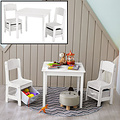 Decopatent Kindertafel met stoeltjes van hout – 1 tafel en 2 stoelen voor kinderen - Wit - Kleurtafel / speeltafel / knutseltafel / tekentafel / zitgroep set - Decopatent®