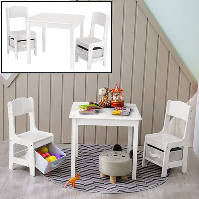 Decopatent Kindertafel met stoeltjes van hout – 1 tafel en 2 stoelen voor kinderen - Wit - Kleurtafel / speeltafel / knutseltafel / tekentafel / zitgroep set - Decopatent®