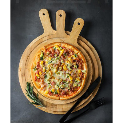 Decopatent Bamboe Pizzaschep voor Pizza's Ø25 Cm - Pizzaplank met handvat - Pizzaborden - Oven - Bbq - Serveerplank