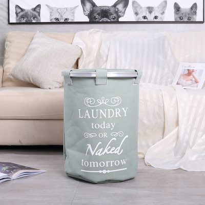 Decopatent Ronde Wasmand met Tekst LAUNDRY TODAY OR NAKED TOMORROW voor al uw vieze was - Inhoud 50 Liter - Badkamer wasmand Rond afsluitbaar - Waszak - Wasmanden in verschillende kleuren - Kleur: Mint Groen - Decopatent®