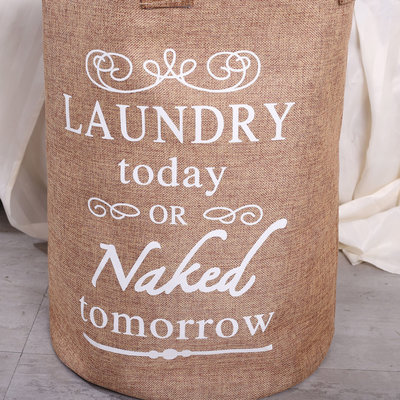 Decopatent Ronde Wasmand met Tekst LAUNDRY TODAY OR NAKED TOMORROW voor al uw vieze was - Inhoud 50 Liter - Badkamer wasmand Rond afsluitbaar - Waszak - Wasmanden in verschillende kleuren - Kleur: LICHT BEIGE - Decopatent®