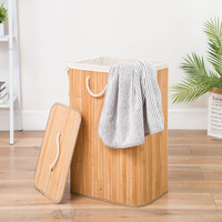 Decopatent Grote Bamboe Wasmand 1 vak met Deksel & stoffen Waszak - Bamboe wasbox wassorteerder - Inhoud wasmand 80 liter - Wasmand voor wasgoed - Wasmanden Opvouwbaar - Wasmand met deksel - Kleur: Naturel - Decopatent®