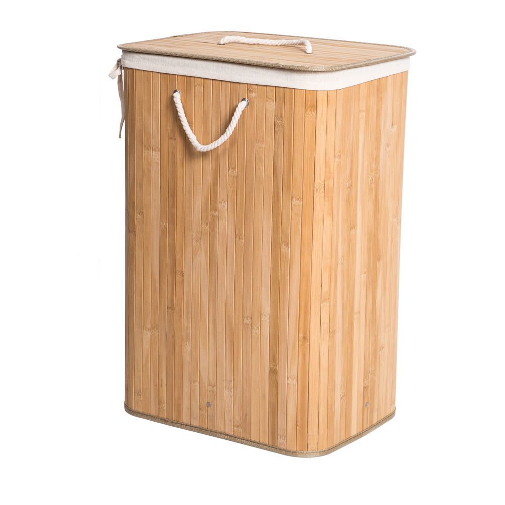 Decopatent® Grote Bamboe Wasmand met deksel - 80 L - Wasmand 1 Vak met stoffen waszak - Opvouwbaar - Wassorteerder - Naturel - Decopatent® Grote Bamboe Wasmand met deksel - 80 L - Wasmand 1 Vak met stoffen waszak - Opvouwbaar - Wassorteerder - Naturel -