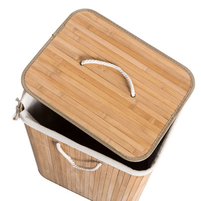 Decopatent Grote Bamboe Wasmand 1 vak met Deksel & stoffen Waszak - Bamboe wasbox wassorteerder - Inhoud wasmand 80 liter - Wasmand voor wasgoed - Wasmanden Opvouwbaar - Wasmand met deksel - Kleur: Naturel - Decopatent®