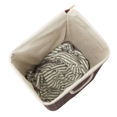 Decopatent Grote Bamboe Wasmand 1 vak met Deksel & stoffen Waszak - Bamboe wasbox wassorteerder - Inhoud wasmand 80 liter - Wasmand voor wasgoed - Wasmanden Opvouwbaar - Wasmand met deksel - Kleur: Bruin - Decopatent®