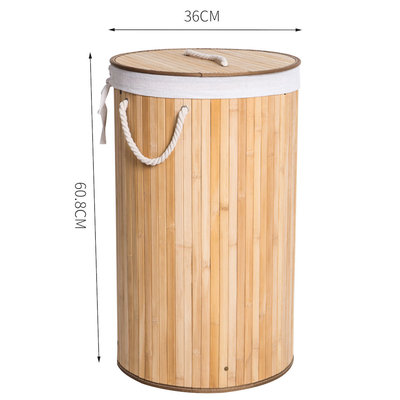 Decopatent Grote Ronde Bamboe Wasmand 1 vak met Deksel & stoffen Waszak - Bamboe wasbox wassorteerder Rond - Inhoud wasmand 80 liter - Wasmand voor wasgoed - Wasmanden Opvouwbaar - Wasmand met deksel - Kleur: Naturel - Decopatent®