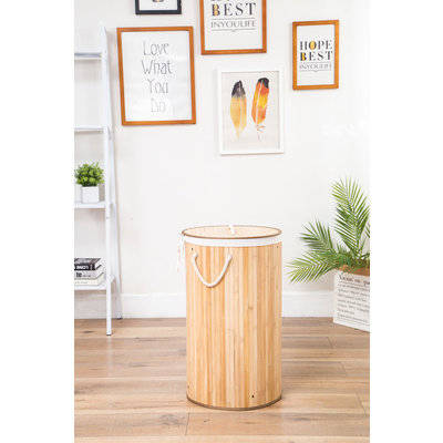 Decopatent Grote Ronde Bamboe Wasmand 1 vak met Deksel & stoffen Waszak - Bamboe wasbox wassorteerder Rond - Inhoud wasmand 80 liter - Wasmand voor wasgoed - Wasmanden Opvouwbaar - Wasmand met deksel - Kleur: Naturel - Decopatent®